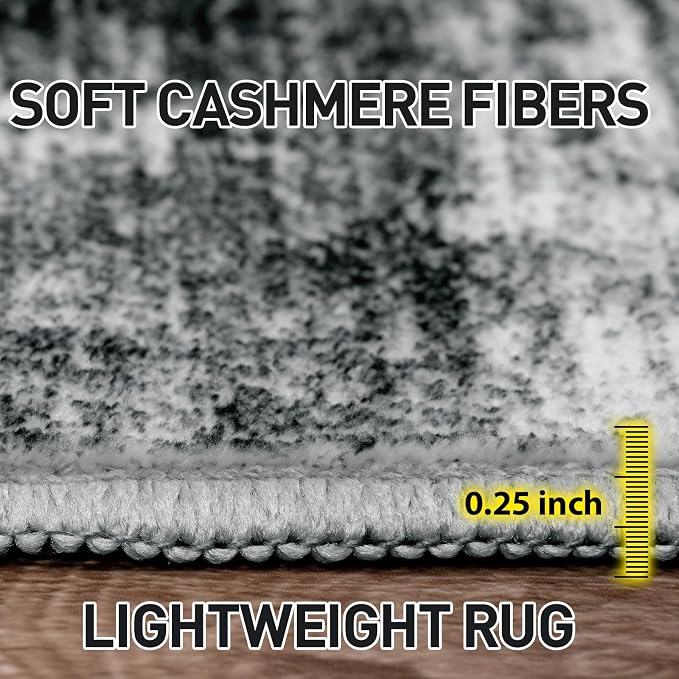 10x14 Area Rugs Washable Rug: Modern Abstract Living Room Rug Soft Anti-Skid Thin Carpet Indoor Floor Non-Shedding Carpets for Bedroom Dining Room Farmhouse Nursery Home Office Black