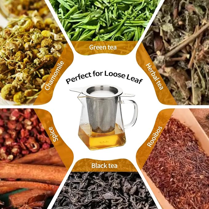 NKOVE Universal Tea Infuser with Lid Stainless Steel Filter Fits Mugs Cups Teapots Food Grade, Ultra-Fine Mesh, 304 Stainless Steel, Ideal for Loose Leaf Tea - Rooibos, Black, Herbal, Green