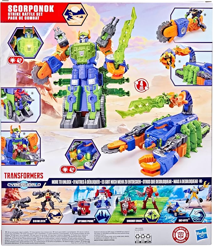 Transformers CYBERWORLD Scorponok Strike Battle Set, Converting Action Figure Playset with Lights and Sounds, Robot Toys for Boys and Girls 6 and Up