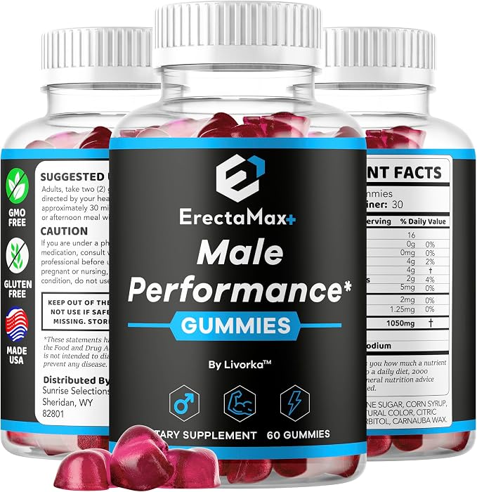 (2 Pack) Erecta Max+ Gummies - Official ErectaMax+ Premium Gummys All Natural Advanced Formula for Health & Wellness, Daily ErectaMaxPlus Supplement Support Vitamins Gomitas, 120 Gummies for 2 Months