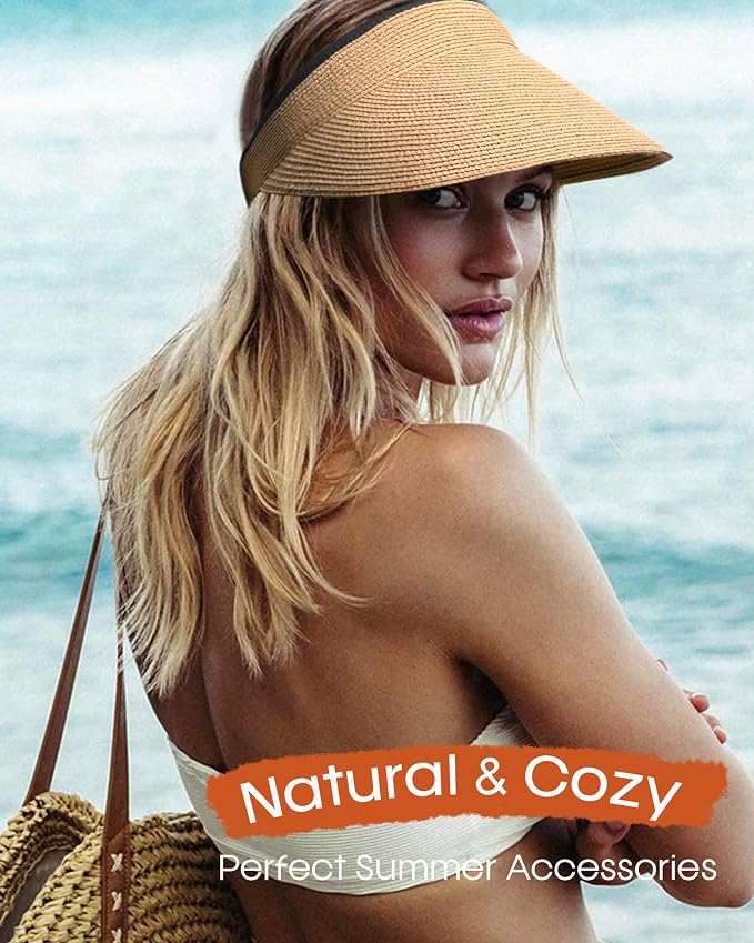 FURTALK Womens Sun Visor Hat Straw Sun Visors for Women Summer Packable Ponytail Beach Hats for Women Travel UPF 80+