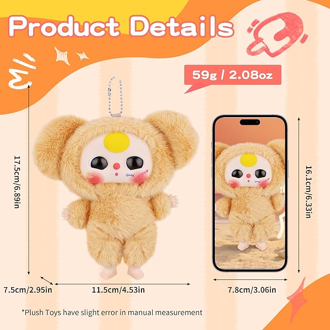 Vinyl Figures, Plush Toys with Cute Expression Rotatable Eyes for Girls Boys, Macaron Orange Bunny Vinyl Plush Doll Kawaii Stuffed Animals Gifts for Keychains Car Home Décor Birthday Collectibles Toys