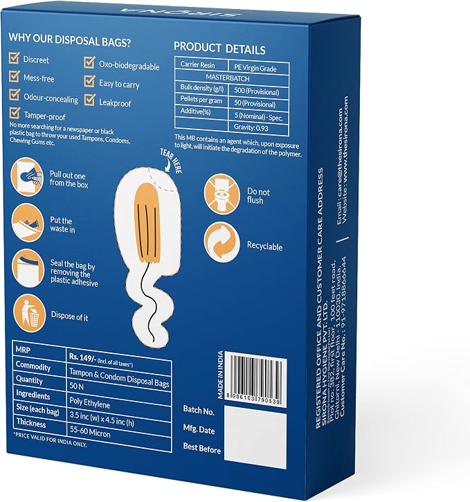 Sirona Condom and Tampon Disposal Bags - 50 Bags | for Discreet Disposal of Tampons and Condoms | Bathroom Trash Bag