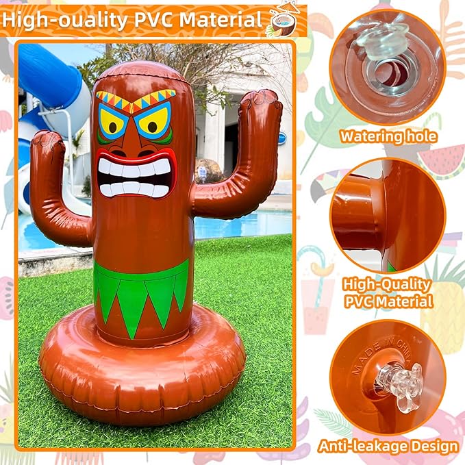 25" Inflatable Luau Tiki Pool Toss Games, Tiki Pool Ring Toss Toys with 4 Rings for Adults Indoor Outdoor Tropical Summer Swimming Inflatable Bean Bags Toss Hawaiian Luau Party Supplie
