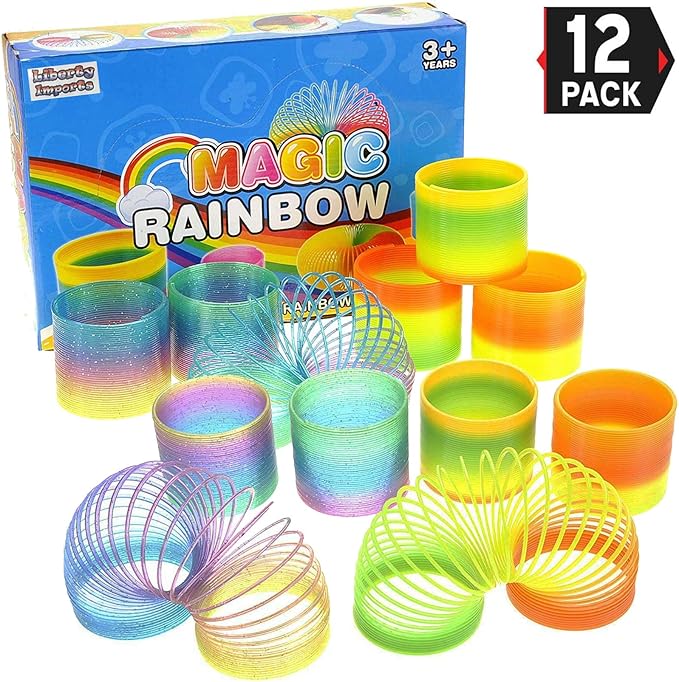 Liberty Imports 12 PCS Magic Rainbow Coil Springs - Small Colorful Neon Plastic Bulk Toys for Kids Birthday Party Favors, Goodie Bag Fillers, Party Prizes (2.5 Inches)