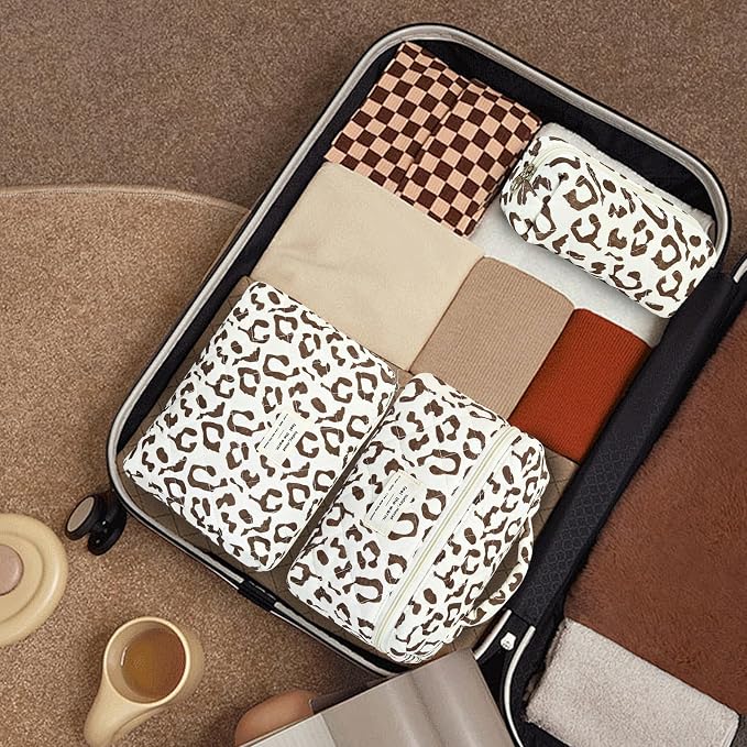 GISMTR 3Pcs Makeup Bag Cotton Quilted Travel Cosmetic Bag Cute Floral Makeup Pouch Large Toiletry Bag for Women Girls