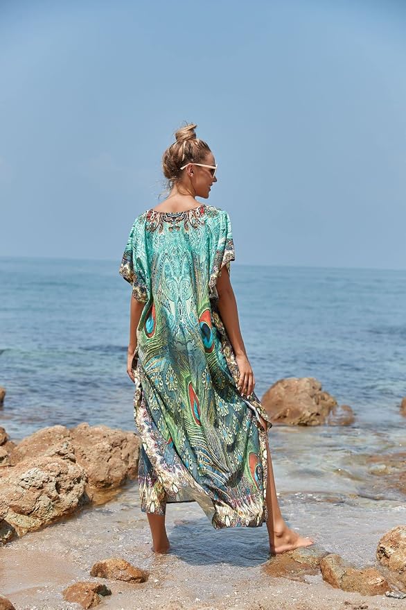 Venasha Womens Caftan Floral Print Kaftan Dress Short Sleeve Swimsuit Cover up Loungewear for Summer
