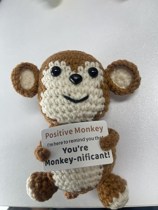 Hoedia Handmade Gifts for Her/Him/Boyfriend/Girlfriend - Emotional Positive Crochet Animals Monkey Doll, Women Men Thank You Support Gift for Birthday, Anniversary, Retirement, Desk Decor
