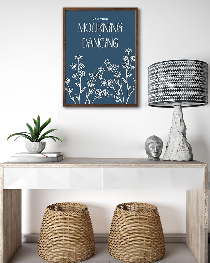 EcoHest 12x16 in Psalm 30:11 Mourning to Dancing Floral Christian Wall Art | Walnut Color Solid Oak Frame,Canvas Wall Art, Scripture Bible Verse Wall Decor for Bedroom, Living Room, Office, Church,1Pack