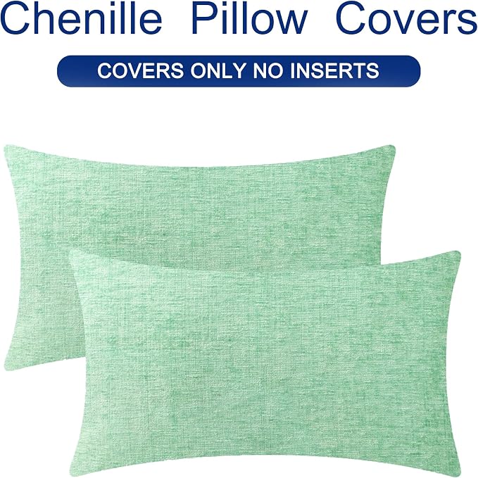 CaliTime Decorative Couch Throw Pillow Covers 26 X 16 Inches Grey Green | Pack of 2, Cozy Chenille Cushion Cases for Sofa Bed Living Room Farmhouse Home