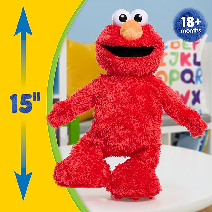 Just Play Sesame Street Hokey Pokey Elmo 14” Interactive Plush Toy, Sings, Dances & Plays Music, Bilingual Stuffed Animal for Pretend Play, Soft & Huggable, Ages 18 Months and Up