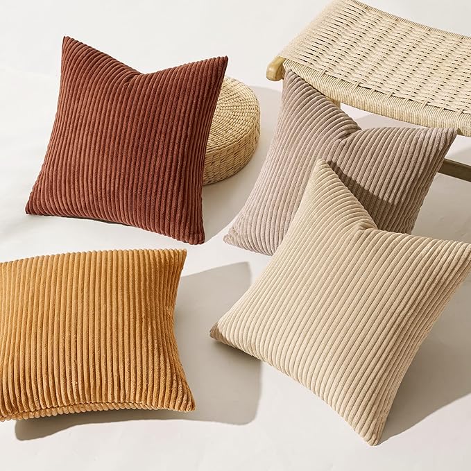 MIULEE Fall Corduroy Decorative Throw Pillow Covers Terracotta 18x18 | Set of 4, Organic Earthy Decor, Mogao Mural Inspired Palette, Boho Farmhouse Cushion Covers for Couch Bed Sofa Living Room