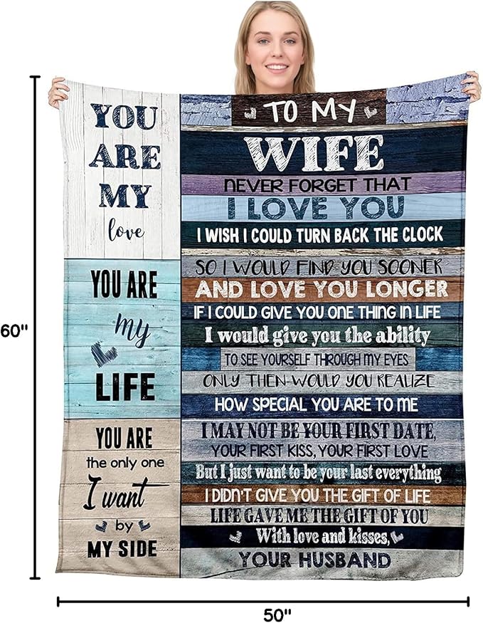 BASAO Anniversary Romantic Gift for Women, to My Wife Blanket from Husband | Wife Birthday Gift Ideas, Anniversary Wedding Gift for Her, Soft Flannel Throw Blanket for Couch Sofa Bed