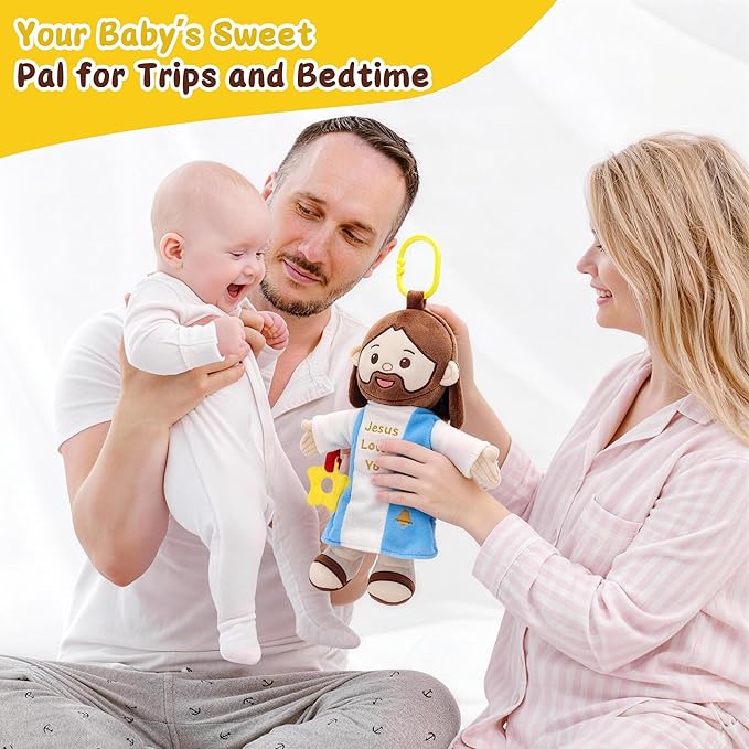 11.8" Jesus Baby Plush Toy Jesus Plushie with Multi-Sensory Accessories for Babies Gift Box for Baptism Baby Shower Easter Decoration