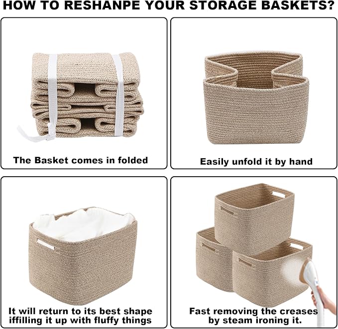 3 Pack Woven Baskets,Storage Baskets for Shelves with Handles | 13.5"×11"×9.5", Closet Baskets, Nursery Organizer for Toys Towels Books, Storage Bin for Living Room Bedroom (Mixed Grey)