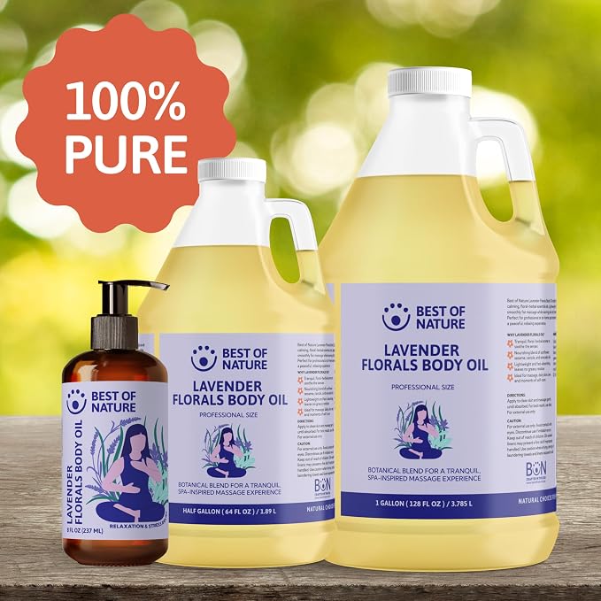 Best of Nature Lavender Florals Aromatherapy Massage & Body Oil - Tranquil, Soothing Blend with Lavender, Sage, Rosewood & Palmarosa, Ideal for Relaxing Massage or Daily Moisturizing