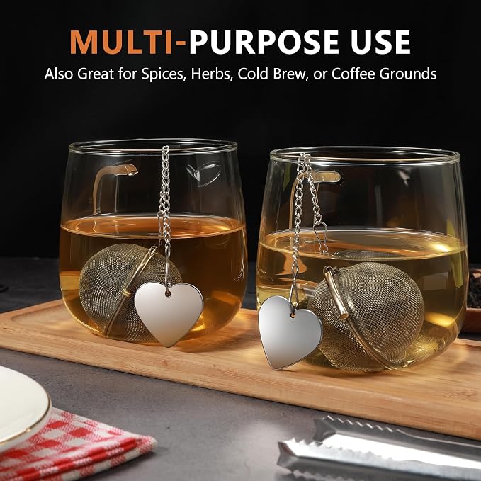 Tea Infuser for Loose Leaf Tea 2 Pack โ 2" 304 Stainless Steel Tea Strainer Ball with Bonus Tea Scoop Clip โ Extra Fine Mesh, Rustproof, Easy to Clean โ DIKSEFN
