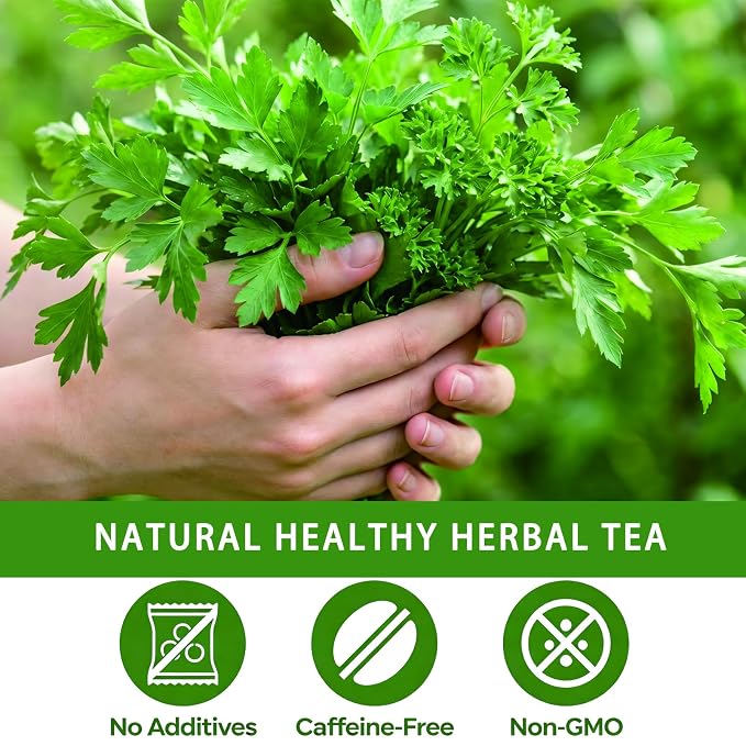 Samcci - Parsley Tea Bags - 60 Count (2g Per Bag) - 100% Natural Dried Parsley Leaves - Petroselinum Crispum - Non-GMO & Caffeine-Free - Plant-Based Corn Fiber Mesh Bags - Refreshing Herbal Infusion for Breath & Wellness