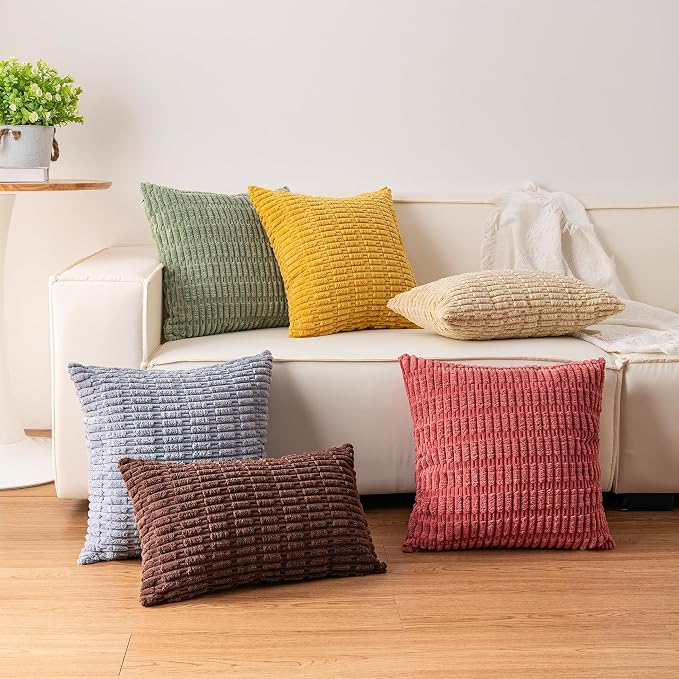 Aegero Pack of 2 Corduroy Decorative Throw Pillow Covers 12x20 Inch, Green | Fall Soft Striped Pillow Covers Modern Farmhouse Home Decor Christmas Throw Pillow Covers for Sofa Living Room Couch Bed