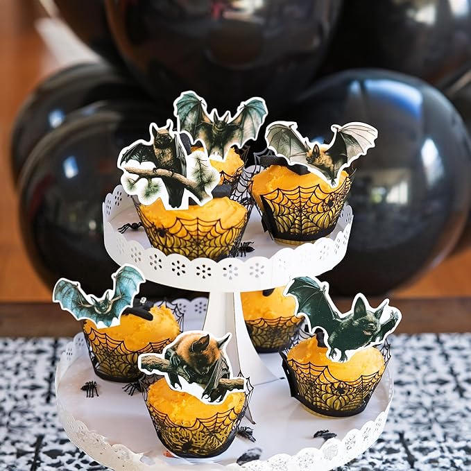 Gyufise 36Pcs Halloween Bat Cupcake Toppers Bat Cake Picks Halloween Horror Bat Cupcake Decors for Halloween Theme Baby Shower Party Cake Decoration Supplies