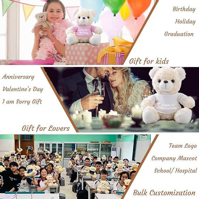 Teddy Bear Customized Gifts for Women/Men with Custom Text, Personalized Teddy Bear Stuffed with T-Shirt as Personalized Gifts for Christmas Valentines Day Birthday (10 inch-Text+Photo)