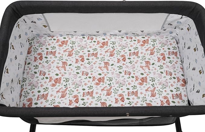 Pack n Play Sheet Stretchy Fitted Portable Mini Crib Sheets Set 2 Pack,Playard Sheets Convertible Playard Mattress Cover,Ultra Soft Jersey Material, Brown & Fox