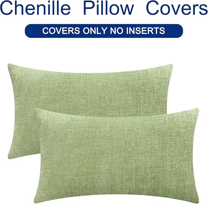 CaliTime Decorative Couch Throw Pillow Covers 26 X 16 Inches Sage Green | Pack of 2, Cozy Chenille Cushion Cases for Sofa Bed Living Room Farmhouse Home