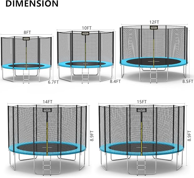 AOTOB 8FT 10FT 12FT 14 FT 15FT Trampoline with Safety Enclosure Net,Outdoor Trampoline with Basketball Hoop, Heavy Duty Jumping Mat and Spring Cover Padding for Kids and Adults, Storage Bag and Ladder