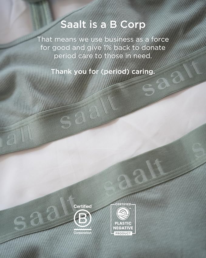 saalt Leakproof Cotton Rib High Rise Period Thong – Period Underwear, Light Absorbency, Replaces 1 Liner or 2 Light Tampons