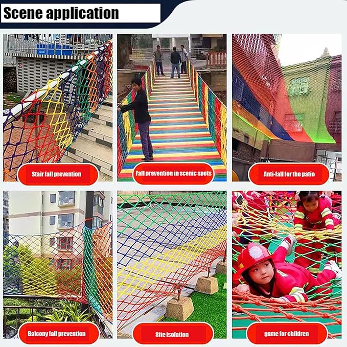 Multicolor Safety Rope Net for Kids, Climbing Net for Kids Outdoor, Balcony & Playground Safety Climbing Cargo Net, Knotless Polyester Guardrail Net (1.18 X 1.18in, Multicolor) (1x8m)