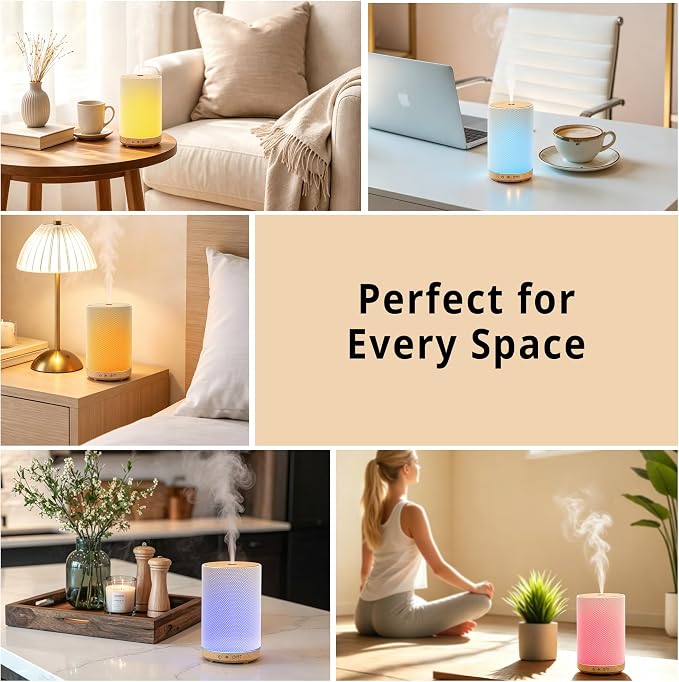 Essential Oil Diffuser 150ml, Fabric Texture Ultrasonic Aromatherapy Diffuser with 1/2/4H Timer, 7 Color Lights, Auto Shut-Off, Ultra-Quiet for Bedroom Home Office (White)