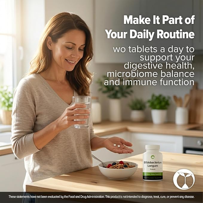 Bifidobacterium Longum Probiotic 240 Tablets (4 Month Supply) – Researched Strain BL21 – 3 Billion CFU – Digestive Health & Microbiome Support – GMP Certified (240, Bifidobacterium Longum)