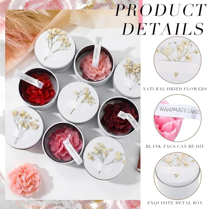 Threlaco 12 Pcs Flower Candles Scented Bridesmaid Gift Set Soy Wax Aromatherapy Candles Bulk for Wedding Bridal Shower Home Guests Women Valentines Mothers Day Anniversaries Favor(Red Gradient)