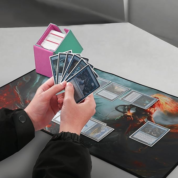 ZLCA MTG Deck Box with Commander Window Display, Trading Card Storage Box Holds 100 Double-Sleeved Cards Suitable for TCG/CCG/PTCG/EDH/Magic/Sport Cards (Aqua&Pink)