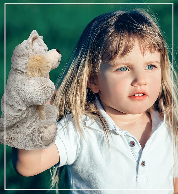 DolliBu Wolf Plush Hand Puppet for Kids - Soft Plush Stuffed Animal Hand Puppet Toy for Puppet Show Games & Puppet Theaters for Kids, Adult's Cute Puppets Educational Toy to Teach Children & Toddlers