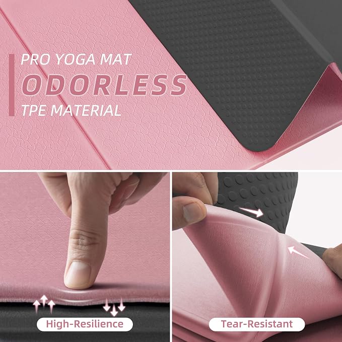 ILILI Foldable Yoga Mat, 10mm Thick, TPE Material, Extra Long 75"L x 26"W, Soft and Comfortable Folding Mat 0.4 Inches, Easy to Carry and Store, 190*66cm Portable Multi-Functional Use for Yoga, Home Exercise & Outdoor