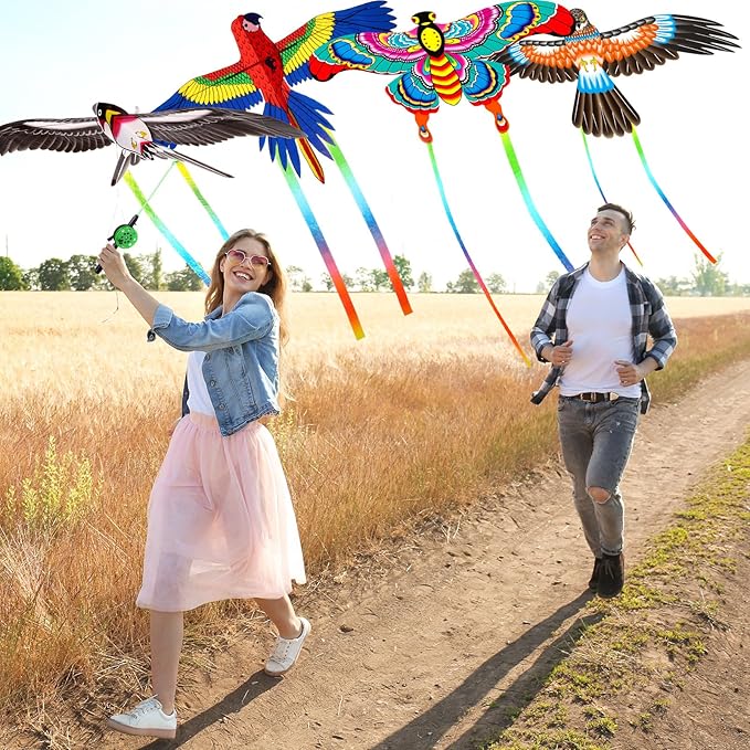 Simgoing 6 Pcs Large Fishing Rod Kite for Kid Adults, 23.62 Inch Vivid Butterfly Kite Bulk, Easy to Fly, Swallow Parrot Goldfish Phoenix Kites for Adults Family in Spring Outdoor Beach Team Building
