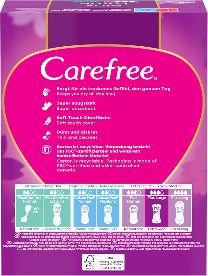 Carefree Plus Large Fresh, 48 pcs, Super-Absorbent - Instantly Block Moisture, up to 100% Odor Neutralization