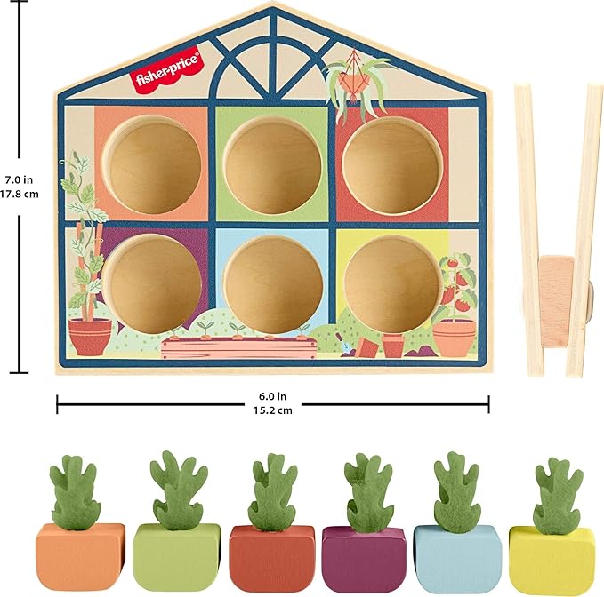 Fisher-Price Wood Preschool Toy Sorting Greenhouse, Tiny Garden Wooden Activity for Fine Motor Developmental Play Kids Ages 3+ Years (Amazon Exclusive)