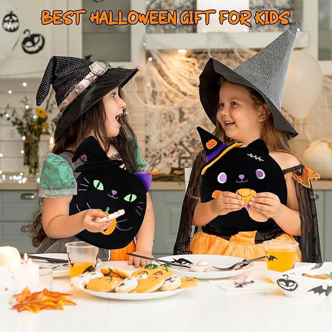 Halloween Cat Stuffed Animal Toy Cute Witch with Pumpkin Stuffed Plush Home Decor Halloween Party Gifts for Kids Girls and Boys(Witch Pumpkin Cat, 10 Inch)