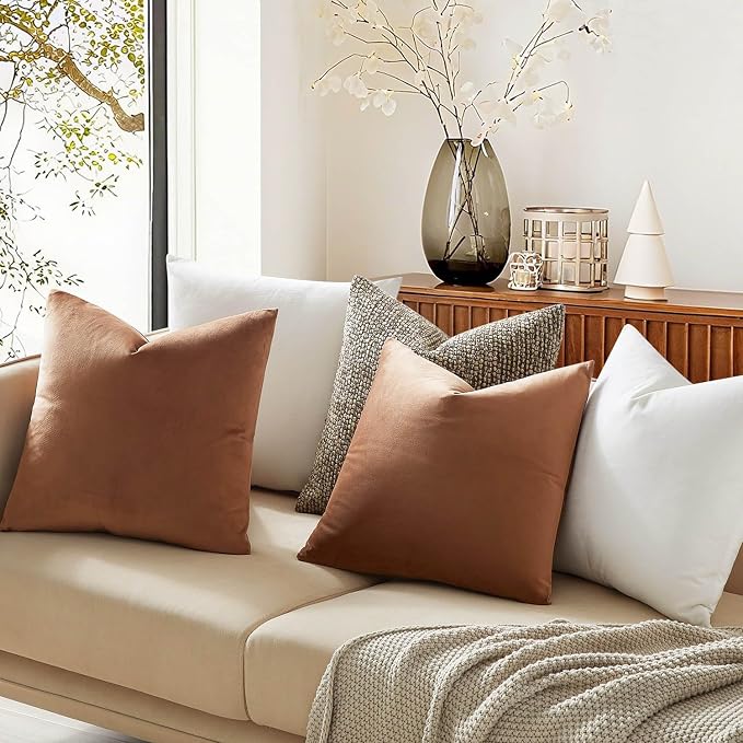 14x24 Velvet Throw Pillow Covers Set of 2 for Couch Bed Sofa,Mocha Mousse | Decorative Soft Pillow Covers with Invisible Zipper for Couch Sofa Bed Living Room Bedroom Home Decor