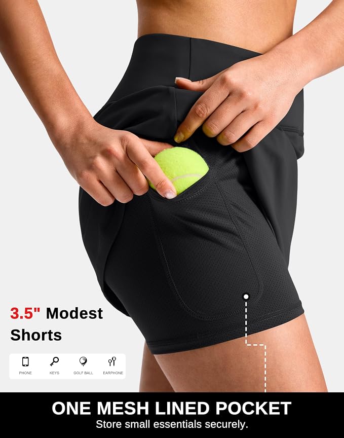 14"/16" Skorts with 3 Pockets | Side Slits, High Waisted, Built-in Shorts, A Line, Casual, Pickleball, Athletic, Golf, Tennis Skirt, for Women