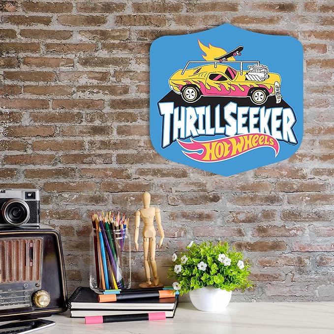 Hot Wheels Thrill Seeker Metal Wall Decor - Fun Hot Wheels Sign for Bedroom or Man Cave