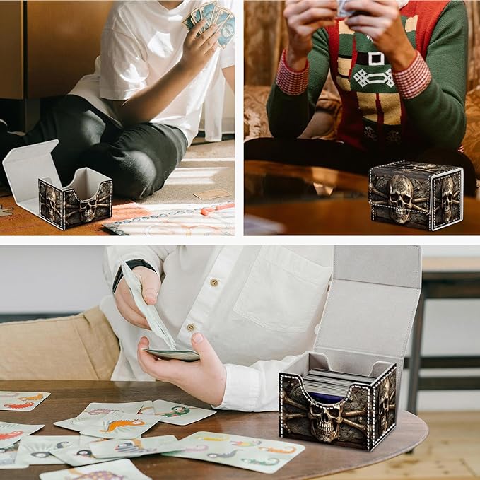 DEGDFSGR for TCG MTG Card Game Storage Box Organizer Trading Card Case Commander Deck Box Magnetic Closure Creative Pattern Up to 200 Cards, Pirate Skull Crossbones
