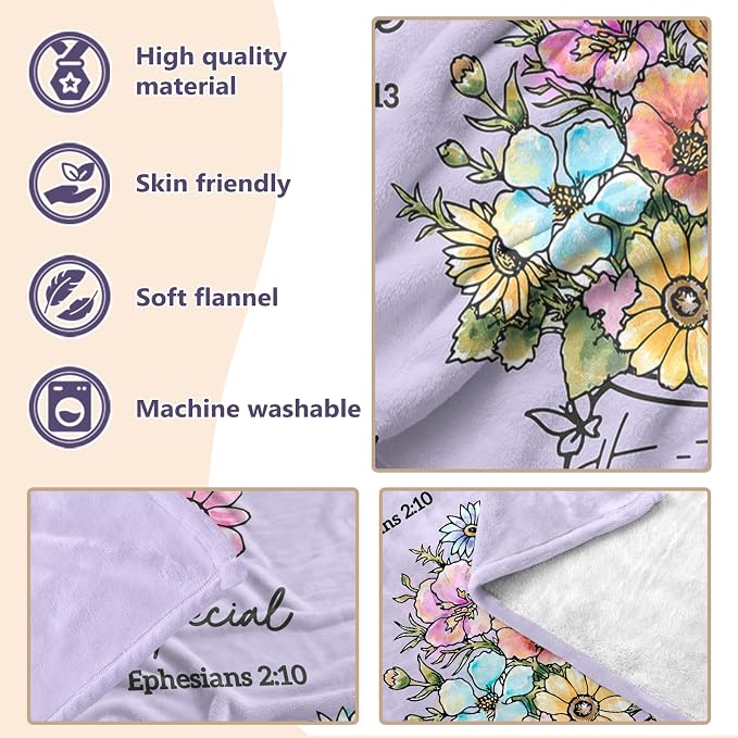 Christian Religious Gifts for Women, Lilac Purple Birthday Gifts for Women | Christmas Baptism Confirmation Spiritual Jesus blanket Gifts for Girls Sister Daughter Girls Mom, Throw Blankets 60''x 50''