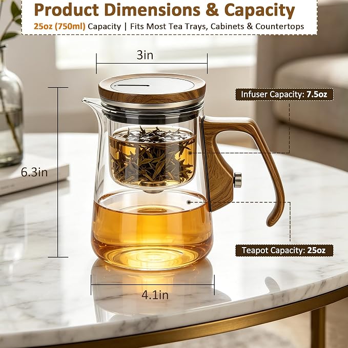 Magnetic Glass Teapot, Enchanted Tea Pot with Infuser, High Borosilicate Glass Tea Maker for Loose Leaf Tea Herbal Tea Loose Herb Tea, Tea Lovers Gift - 25oz