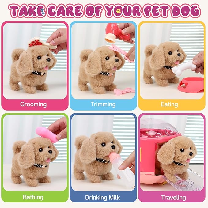 Dog Toys for Kids Girls with Puppy Stroller,Realistic Robot Interactive Stuffed Dog and 16 Pcs Toy Dog Accessories,Puppy Pet Care Pretend Play Set for 3 4 5 6 7 Year Old Toddler Girls Birthday Gifts