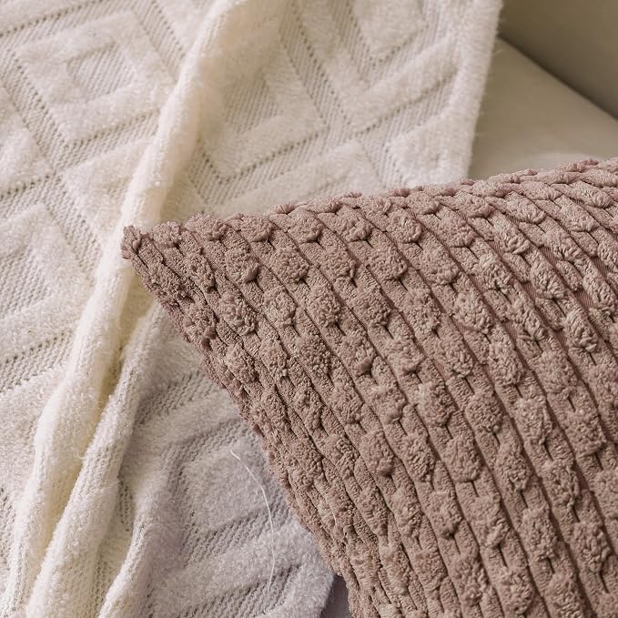 Set of 4 Light Brown Decorative Throw Pillow Covers 24x24 Inch Corduroy Pillow Covers for Bed Couch Sofa Living Room Soft Square Cushion Cases