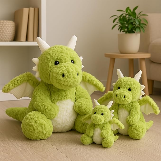 Soft Little Flying Dinosaur Stuffed Plush Pillow, Adorable Green Dragon Plush Toy and Birthday Presents for Kids, Adults and Collectors(Green/7.9in)
