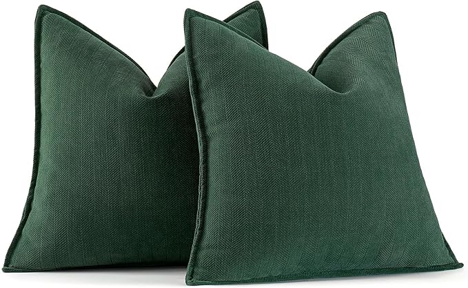 MIULEE Pack of 2 Green Decorative Chenille Pillow Covers 20x20 Inch | Soft Couch Throw Pillows,Farmhouse Cushion Covers with Elegant Design for Sofa,Bedroom,Living Room,Spring Home Decor
